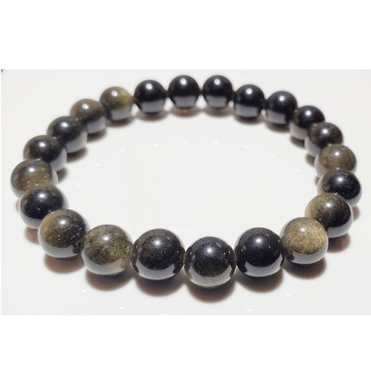 8mm Gold Obsidian Beaded Elastic Stretch Bracelets.