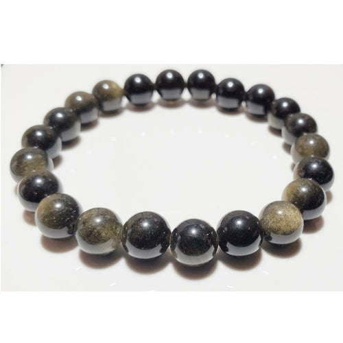 8mm Gold Obsidian Beaded Elastic Stretch Bracelets.