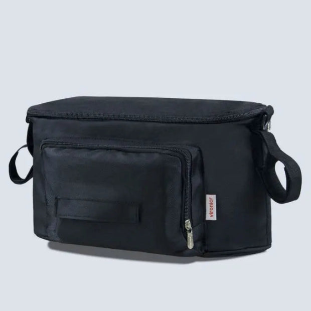 Baby Stroller Organizer Bag with Zipper Closure, Front Pocket & Side Loops – Black
