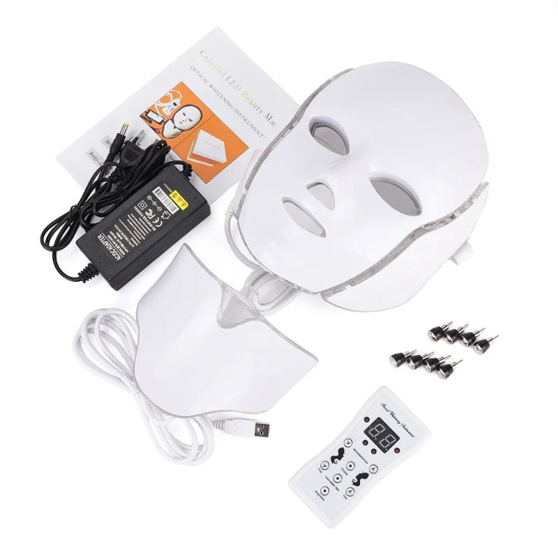 7-Color LED Face & Neck Mask with 138+3 LEDs – Wireless Rechargeable Light Therapy Beauty Device