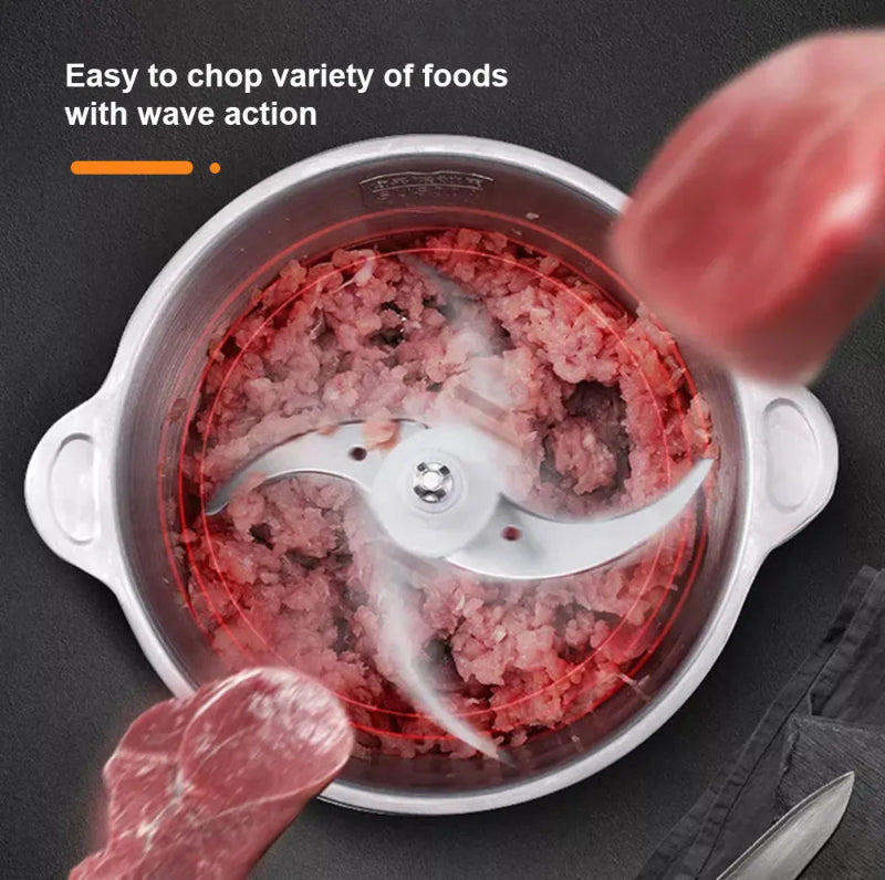 BioloMix 500W 2L Stainless Steel Electric Food Chopper with 2 Speeds, Extra Blade, Meat Grinder and Mincer – 110V US Plug
