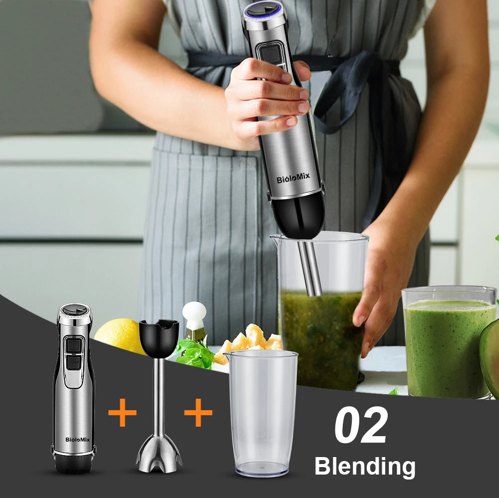 BioloMix 4-in-1 1200W Immersion Hand Stick Blender with Chopper, Whisk, Smoothie Cup and US Plug