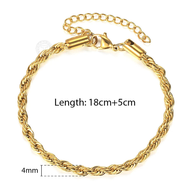 Gold and Silver Rope Chain Necklace - Classic Twisted Link Chain (2mm–5mm) for Timeless Elegance