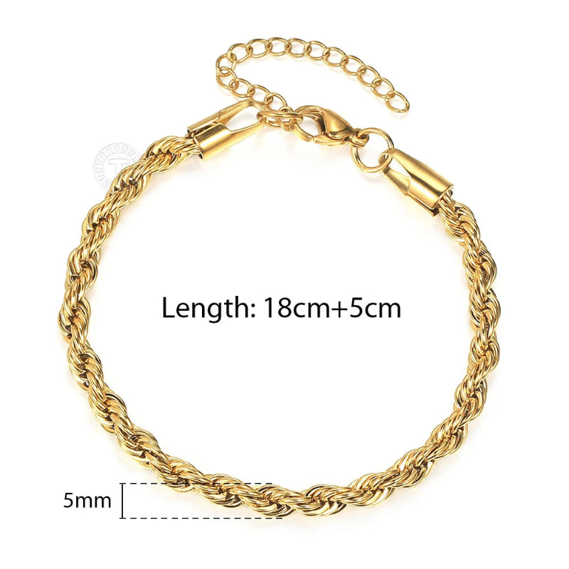 Gold and Silver Rope Chain Necklace - Classic Twisted Link Chain (2mm–5mm) for Timeless Elegance