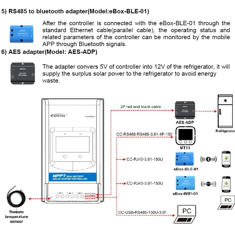 EPEVER DuoRacer MPPT Solar Charge Controller 20A 30A Dual Battery 12V/24V Solar Regulator