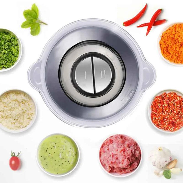 BioloMix 500W 2L Stainless Steel Electric Food Chopper with 2 Speeds, Extra Blade, Meat Grinder and Mincer – 110V US Plug