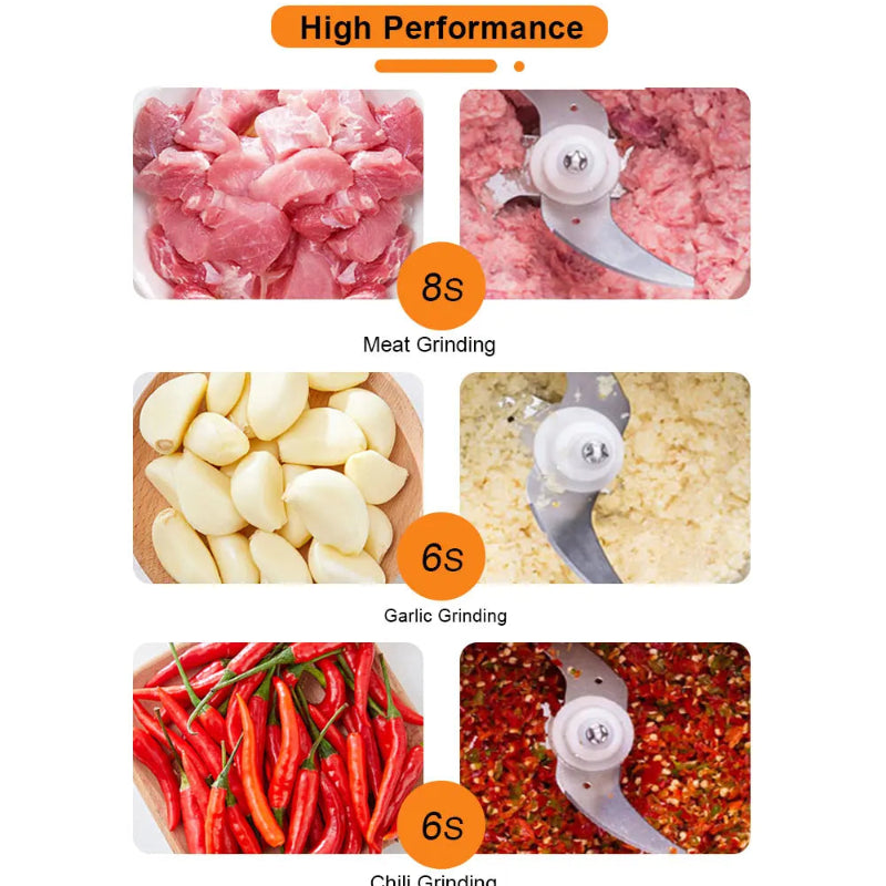 BioloMix 500W 2L Stainless Steel Electric Food Chopper with 2 Speeds, Extra Blade, Meat Grinder and Mincer – 110V US Plug