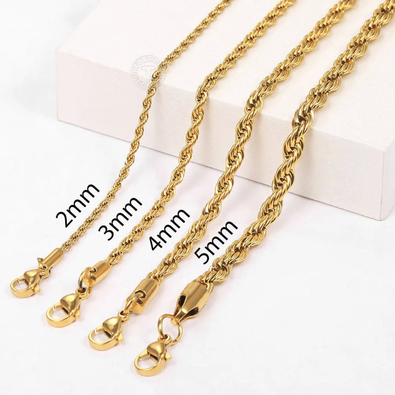 Gold and Silver Rope Chain Necklace - Classic Twisted Link Chain (2mm–5mm) for Timeless Elegance