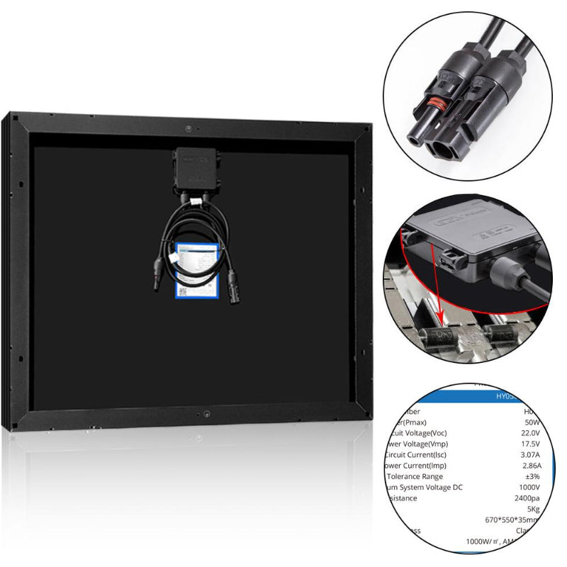 HYDROPOWER 50W Monocrystalline Solar Panel with Connector