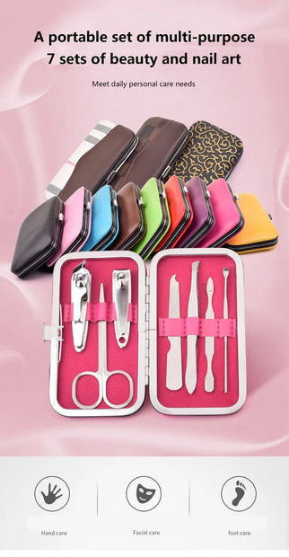 Trousse d'outils de voyage de beauté de 7 pièces.