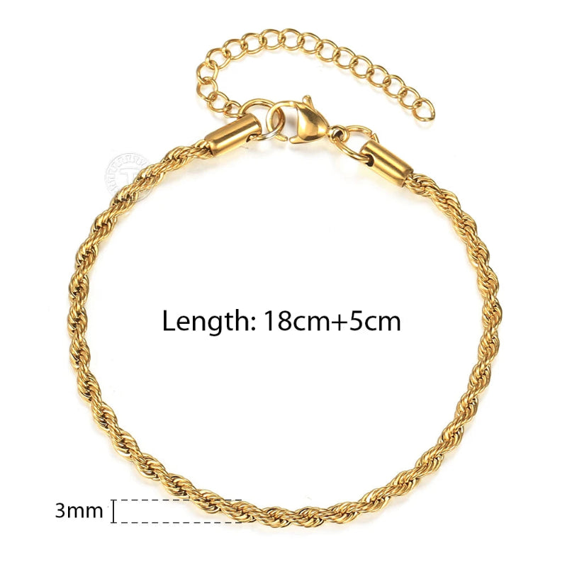 Gold and Silver Rope Chain Necklace - Classic Twisted Link Chain (2mm–5mm) for Timeless Elegance