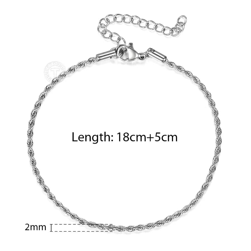 Gold and Silver Rope Chain Necklace - Classic Twisted Link Chain (2mm–5mm) for Timeless Elegance