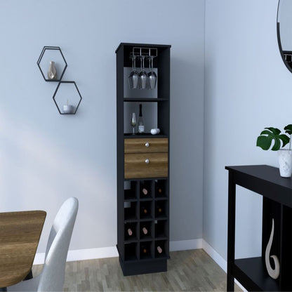 Bar Cabinet, Two Drawers, Twelve Wine Cubbies, Black Wengue.