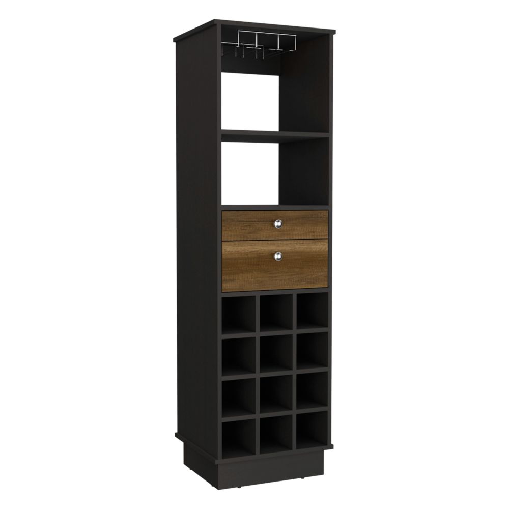 Bar Cabinet, Two Drawers, Twelve Wine Cubbies, Black Wengue.