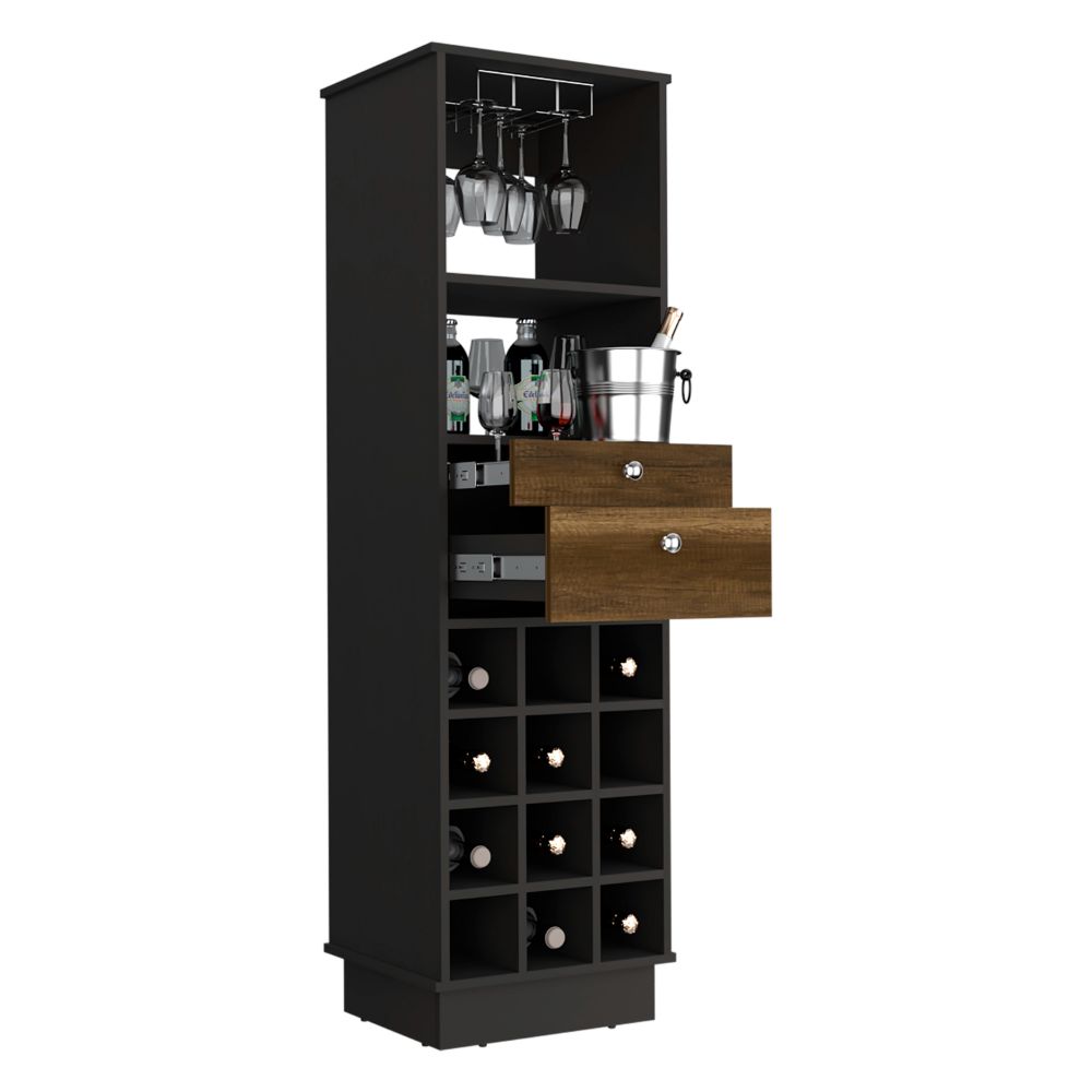 Bar Cabinet, Two Drawers, Twelve Wine Cubbies, Black Wengue.