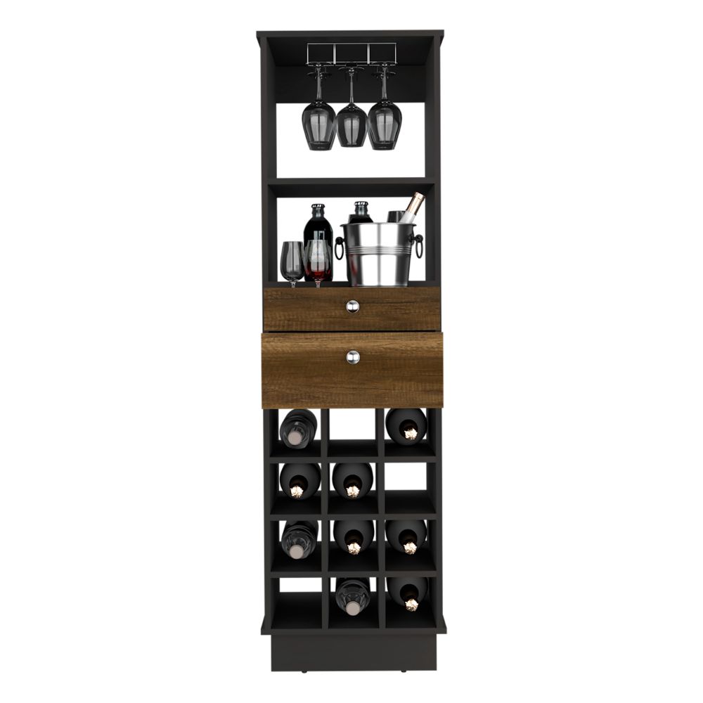 Bar Cabinet, Two Drawers, Twelve Wine Cubbies, Black Wengue.