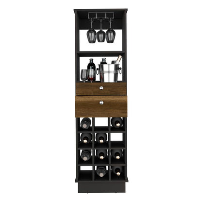 Bar Cabinet, Two Drawers, Twelve Wine Cubbies, Black Wengue.