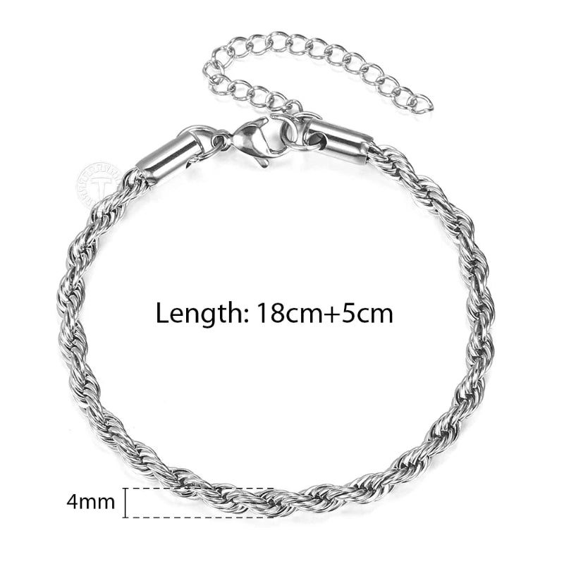 Gold and Silver Rope Chain Necklace - Classic Twisted Link Chain (2mm–5mm) for Timeless Elegance
