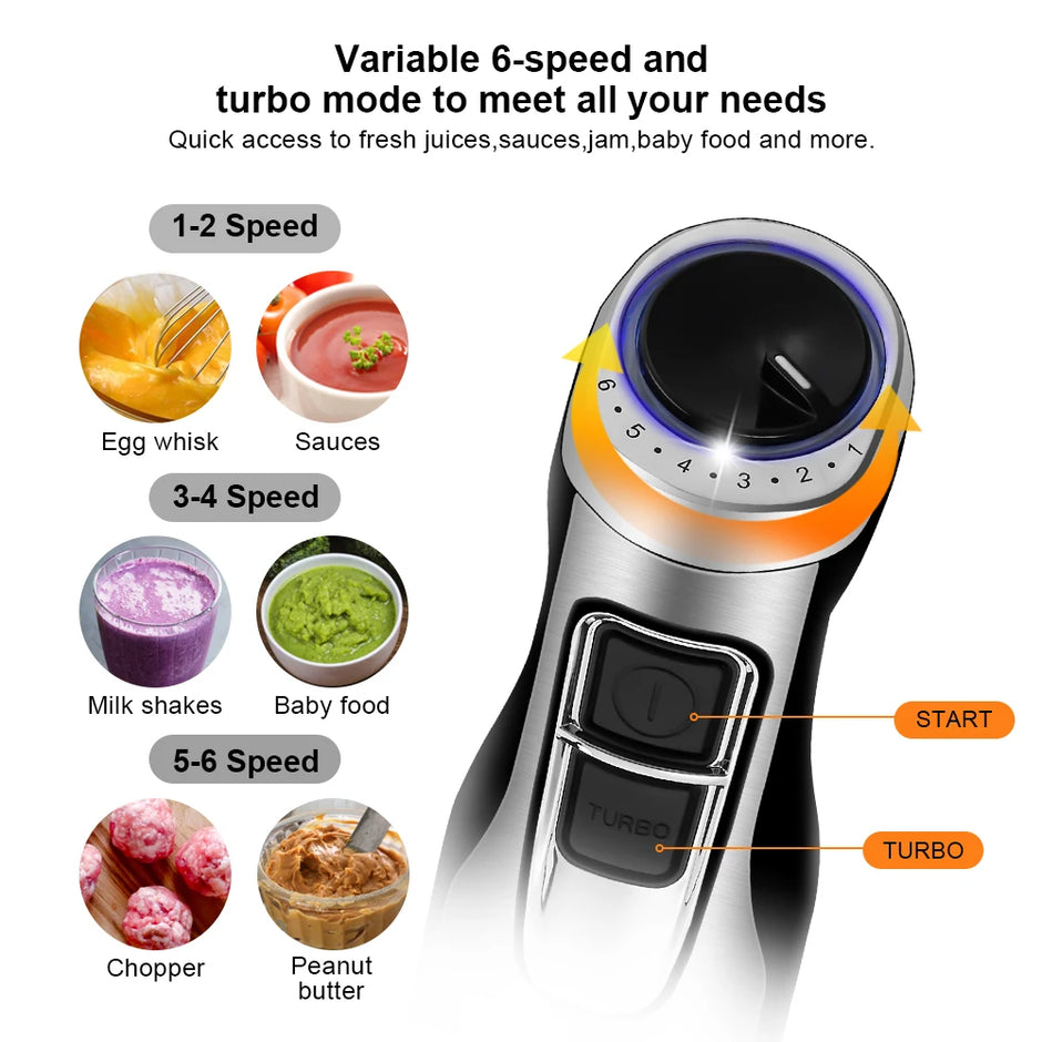 BioloMix 4-in-1 1200W Immersion Hand Stick Blender with Chopper, Whisk, Smoothie Cup and US Plug