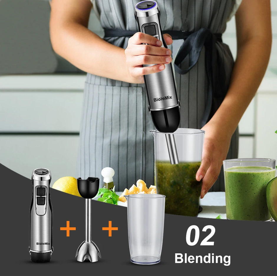 BioloMix 4-in-1 1200W Immersion Hand Stick Blender with Chopper, Whisk, Smoothie Cup and US Plug