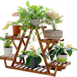Multi-Tier Folding Plant Stand – Brown Slatted Flower Pot Display Rack