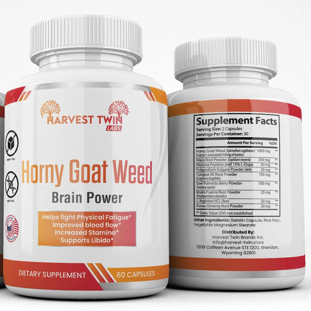 Harvest Twin Labs Horny Goat Weed Brain Power Dietary Supplement – 60 Capsules