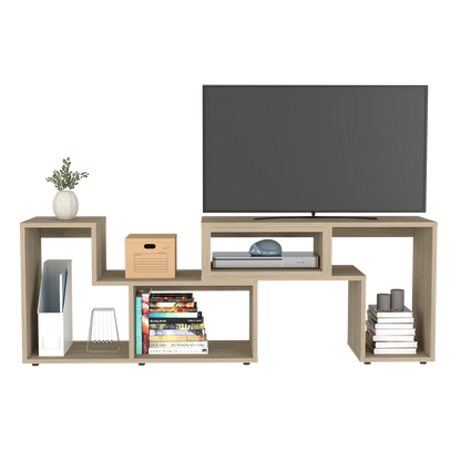 Extendable TV Stand Houston, Multiple Shelves, Light Pine Finish