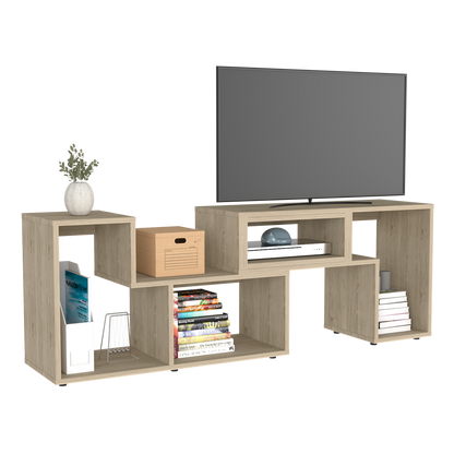 Extendable TV Stand Houston, Multiple Shelves, Light Pine Finish