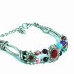 Turquoise Stone Necklace Silver Tone Chain Floral Design Jewelry