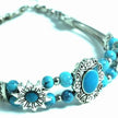 Turquoise Stone Necklace Silver Tone Chain Floral Design Jewelry