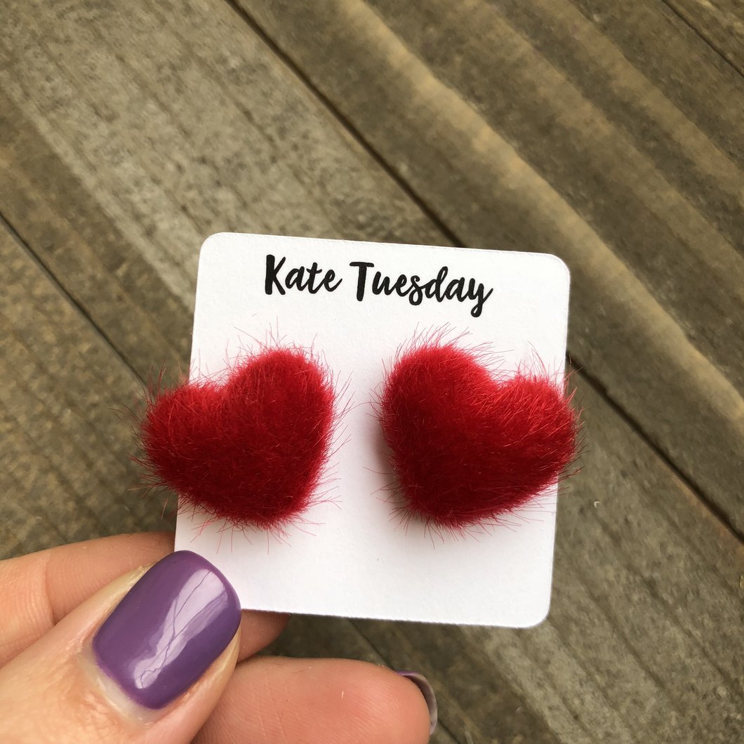 Red Fuzzy Valentine's Heart Earrings