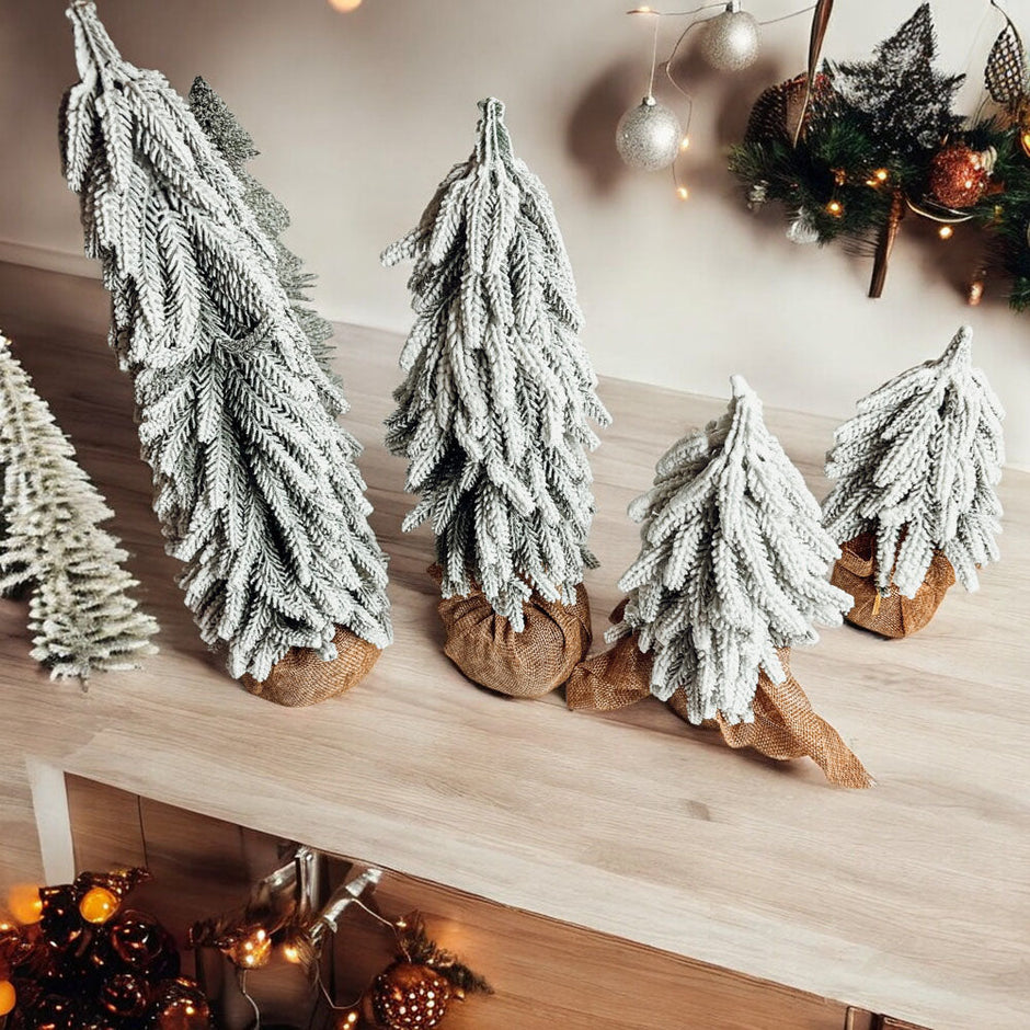 Snow Flocked Artificial Christmas Tree with Burlap Base Decorative Holiday Tree