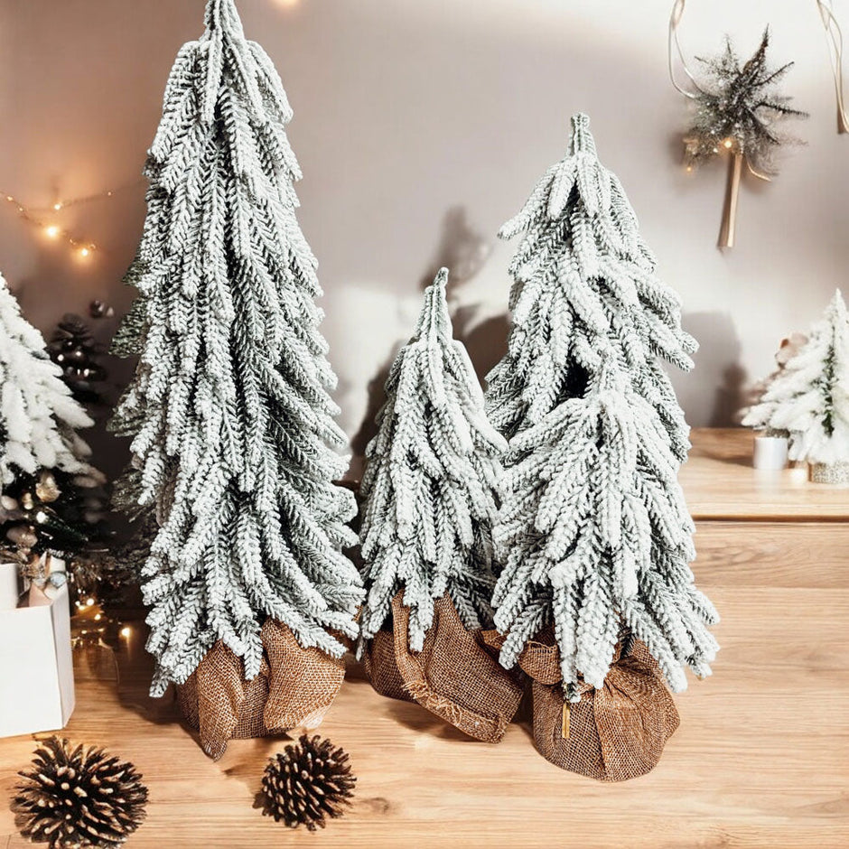 Snow Flocked Artificial Christmas Tree with Burlap Base Decorative Holiday Tree