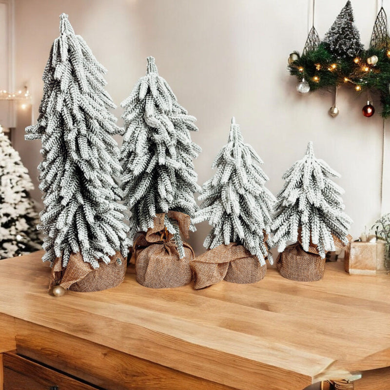 Snow Flocked Artificial Christmas Tree with Burlap Base Decorative Holiday Tree
