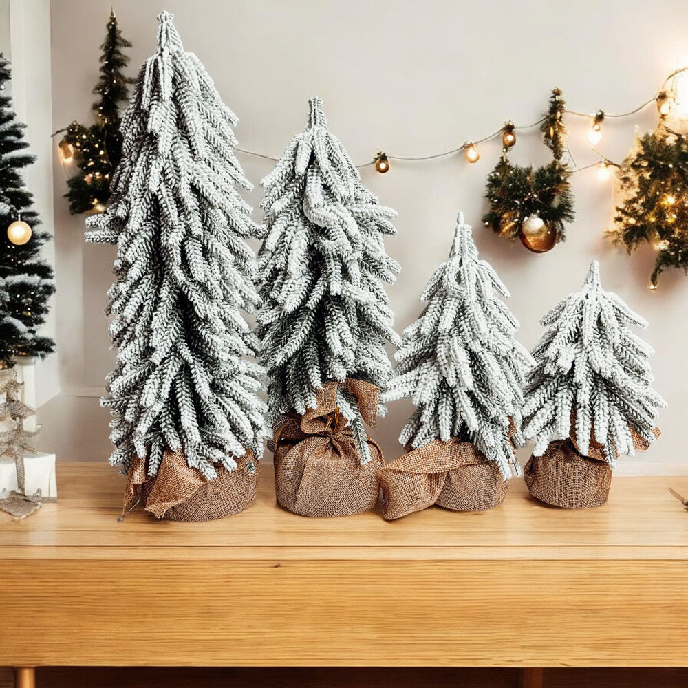 Snow Flocked Artificial Christmas Tree with Burlap Base Decorative Holiday Tree