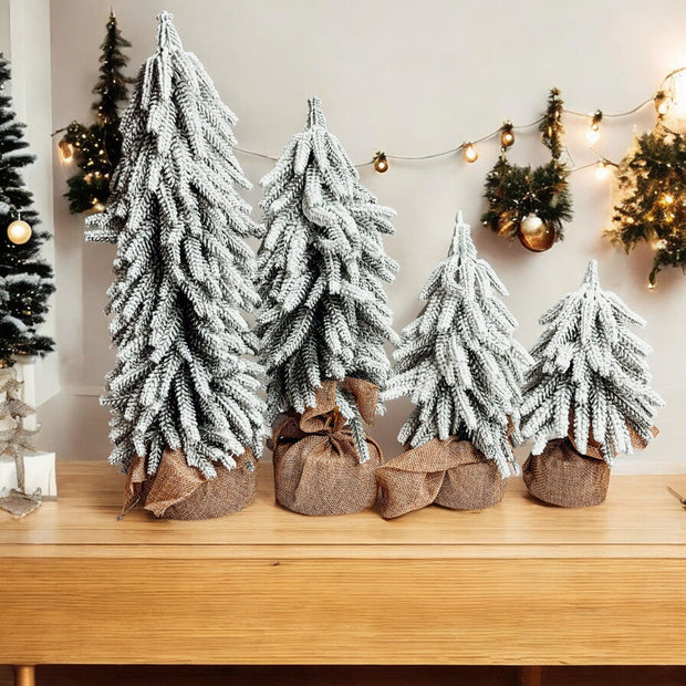 Snow Flocked Artificial Christmas Tree with Burlap Base Decorative Holiday Tree