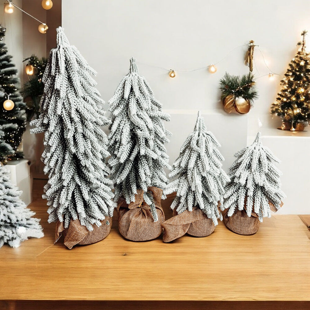 Snow Flocked Artificial Christmas Tree with Burlap Base Decorative Holiday Tree