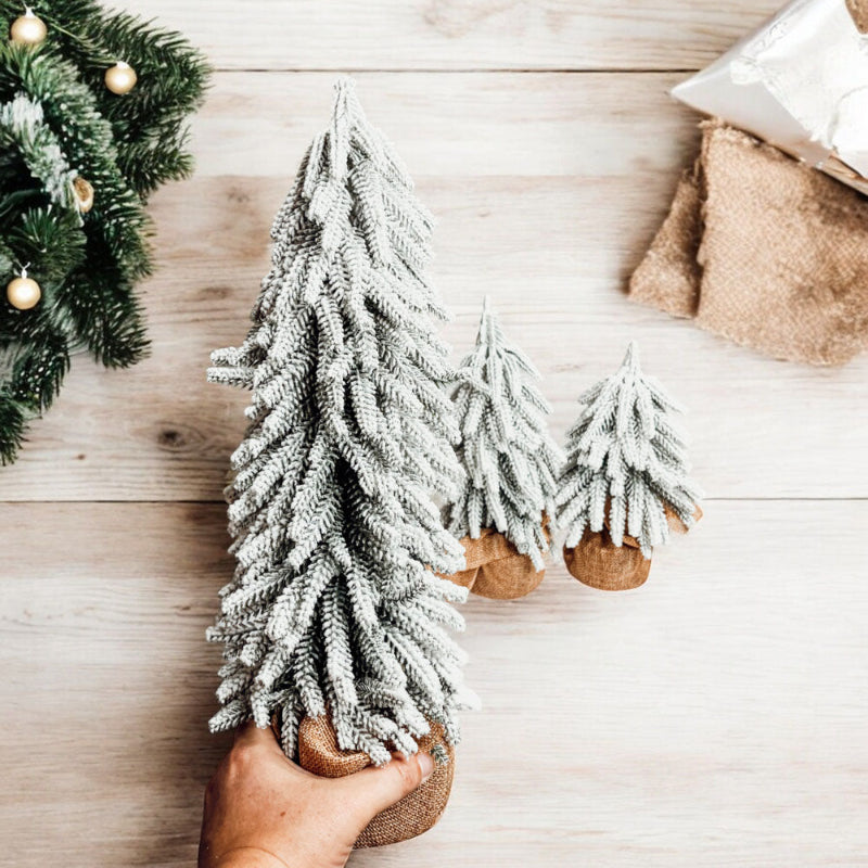 Snow Flocked Artificial Christmas Tree with Burlap Base Decorative Holiday Tree