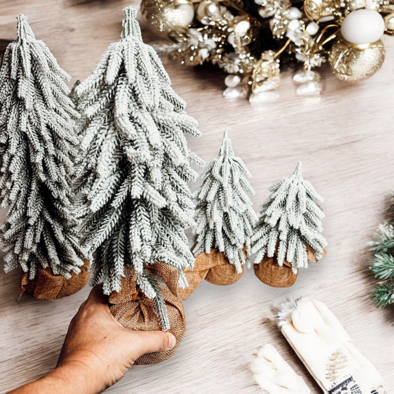 Snow Flocked Artificial Christmas Tree with Burlap Base Decorative Holiday Tree
