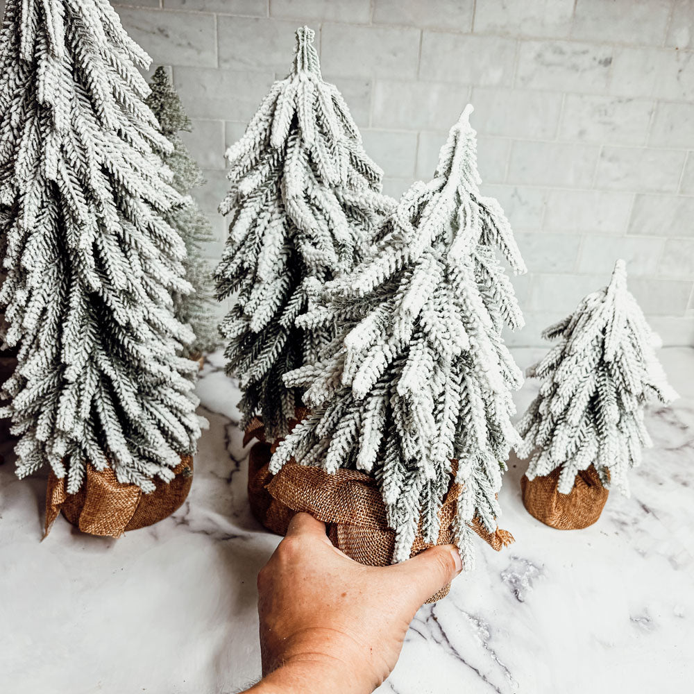 Snow Flocked Artificial Christmas Tree with Burlap Base Decorative Holiday Tree