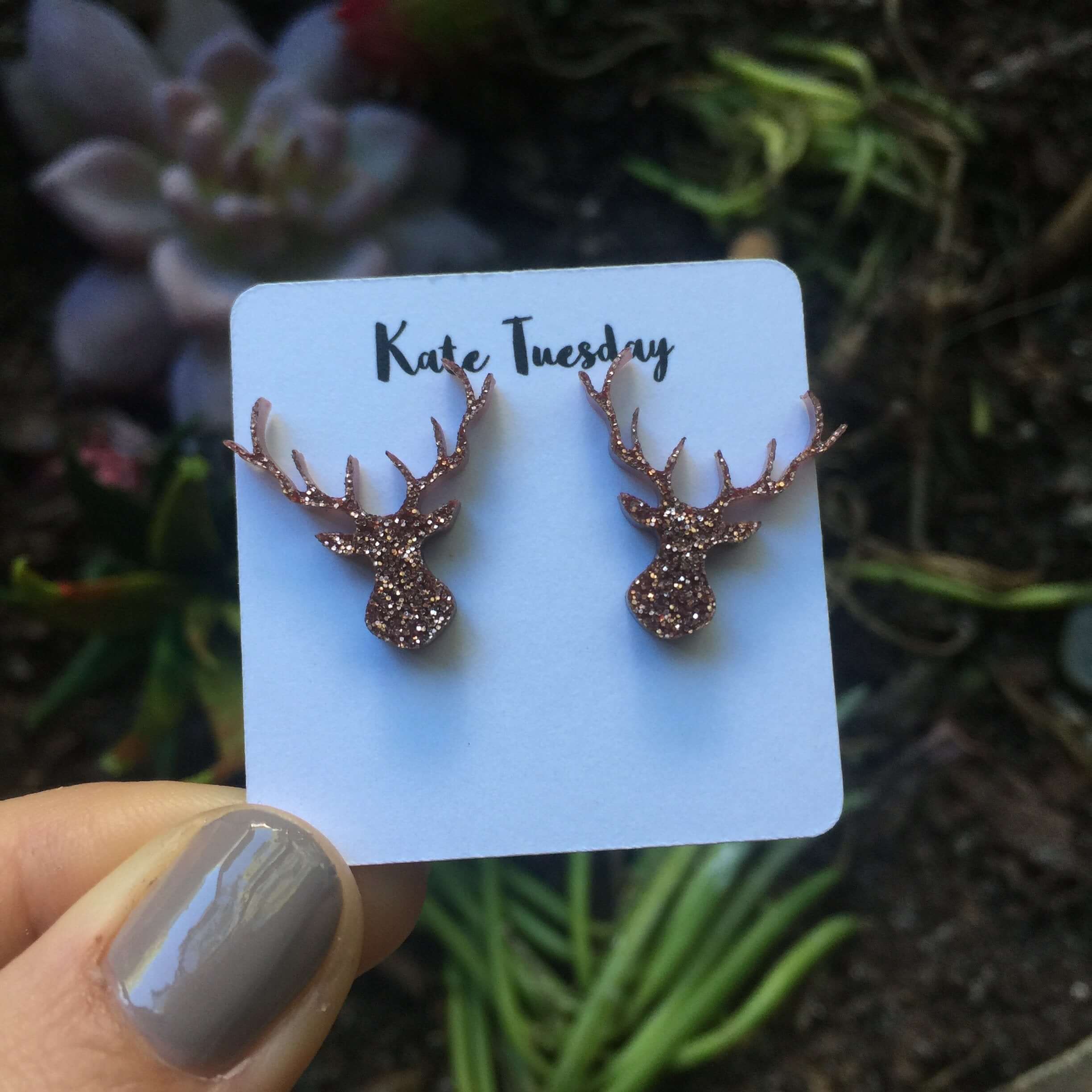 Rose Gold Antler Earrings
