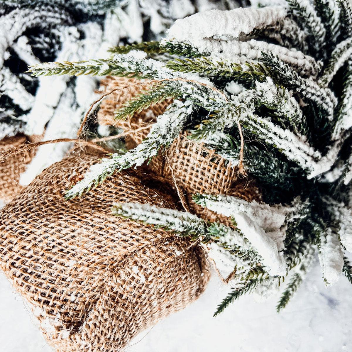 Snow Flocked Artificial Christmas Tree with Burlap Base Decorative Holiday Tree