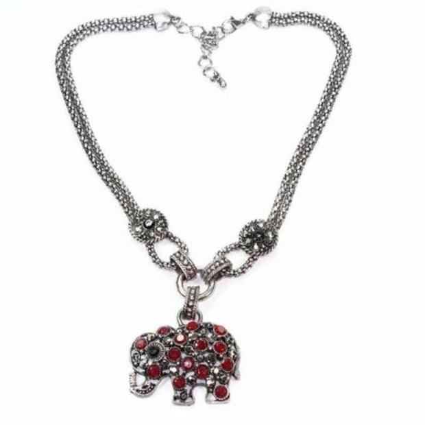 Elephant Pendant Necklace Silver Tone Chain Crystal Charm Jewelry