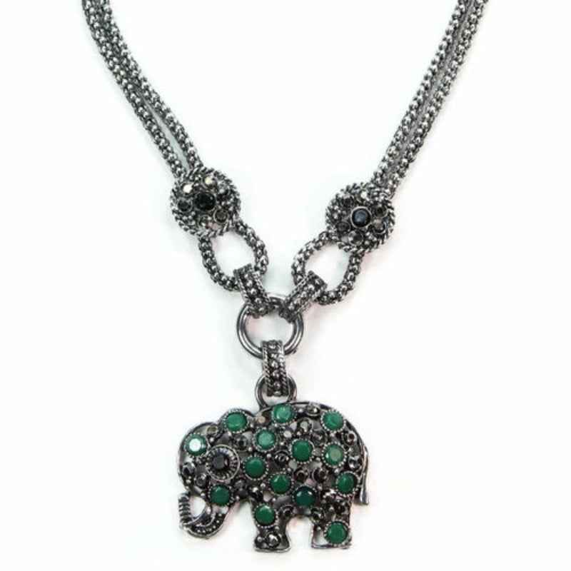 Elephant Pendant Necklace Silver Tone Chain Crystal Charm Jewelry