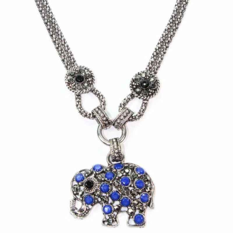 Elephant Pendant Necklace Silver Tone Chain Crystal Charm Jewelry