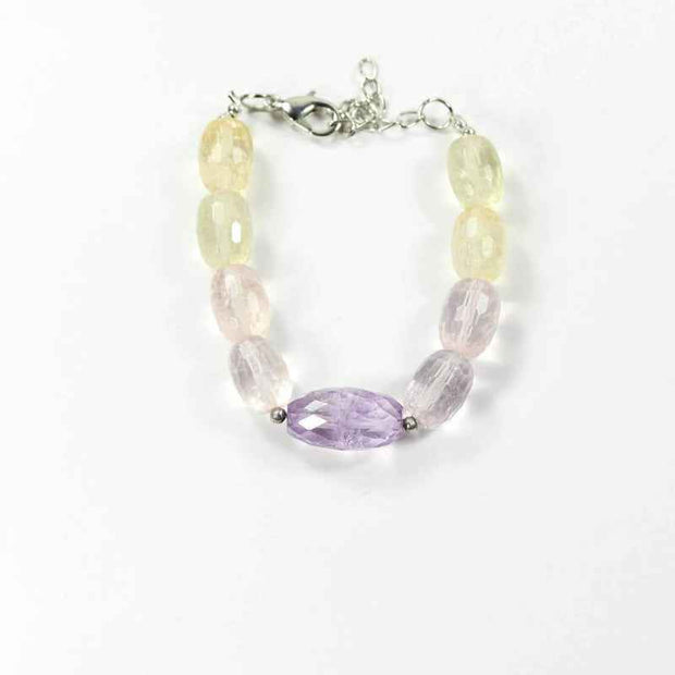 Multi-Color Faceted Bead Bracelet with Silver Clasp