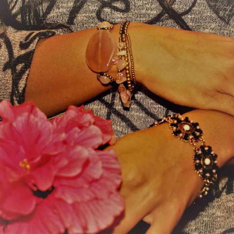 Orange Stone Beaded Bracelet Adjustable Black Cord Jewelry