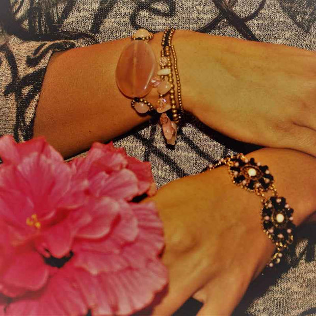 Orange Stone Beaded Bracelet Adjustable Black Cord Jewelry