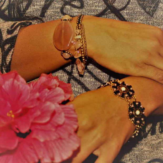 Rose Quartz and Gold Beaded Bracelet