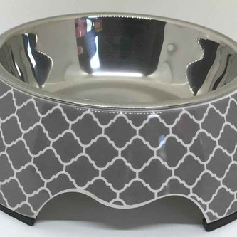 Decorative Pet Feeding Bowl Silver Interior Pattern Design